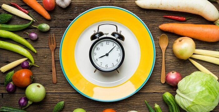 intuitive eating concept food surrounding clock on plate