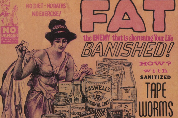 wellness trends - vintage ad for losing weight with tapeworms